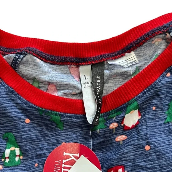Jaclyn Intimates Blue Christmas Gnome Holiday Pjs L - Picture 3 of 3